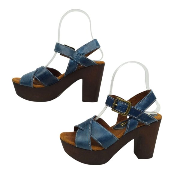 Sbicca Vintage Collection Platform Sandals Womens US 6.5 EU 37 Blue Chunky Heel - Picture 10 of 16